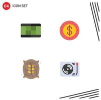 paquete de línea de vector editable de 4 iconos planos simples de celebración de la corte moneda bolsa discoteca elementos de diseño de vector editable