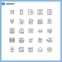 Modern Set of 25 Lines Pictograph of start media iphone control check Editable Vector Design Elements