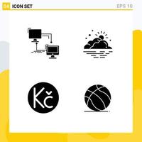 Solid Glyph Pack of 4 Universal Symbols of local weather sync day coin Editable Vector Design Elements