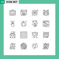 conjunto de 16 iconos de interfaz de usuario modernos símbolos signos para cursor de mano paisaje urbano web ciudad puente elementos de diseño vectorial editables vector