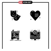 4 User Interface Solid Glyph Pack of modern Signs and Symbols of acting dimensional theater heart printer Editable Vector Design Elements