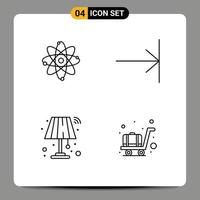 4 Universal Line Signs Symbols of atom light laboratory finish airport Editable Vector Design Elements