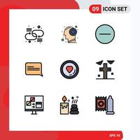 Modern Set of 9 Filledline Flat Colors and symbols such as lover heart thinking message chat Editable Vector Design Elements