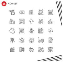 Pack of 25 Modern Lines Signs and Symbols for Web Print Media such as timer schedule time clock online Editable Vector Design Elements