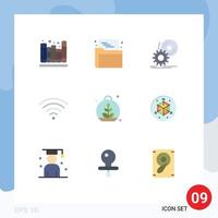 9 User Interface Flat Color Pack of modern Signs and Symbols of leaf wifi cd signal dvd Editable Vector Design Elements