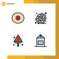 4 Thematic Vector Filledline Flat Colors and Editable Symbols of anatomy summer camera lens aperture pack Editable Vector Design Elements