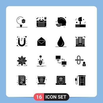 16 User Interface Solid Glyph Pack of modern Signs and Symbols of winter weather box blowing lemon Editable Vector Design Elements
