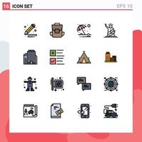 Set of 16 Modern UI Icons Symbols Signs for office statue beach of landmarks Editable Creative Vector Design Elements