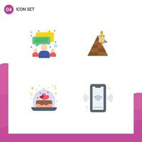 Group of 4 Flat Icons Signs and Symbols for chat cake team aircraft wedding Editable Vector Design Elements