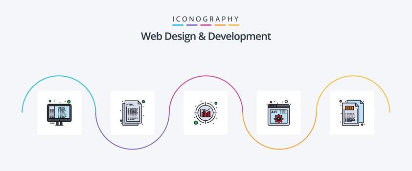 la línea de diseño y desarrollo web llenó el paquete de iconos planos 5 que incluye css. programación. web. desarrollo. API vector