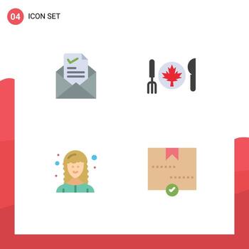 Modern Set of 4 Flat Icons Pictograph of mail developer tick autumn female web developer Editable Vector Design Elements
