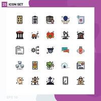 Pack of 25 Modern Filled line Flat Colors Signs and Symbols for Web Print Media such as structure hands khana globe muslim Editable Vector Design Elements