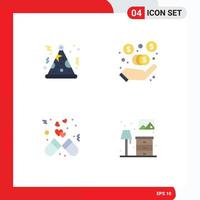 Group of 4 Modern Flat Icons Set for hat love commission capsule home Editable Vector Design Elements