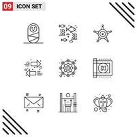 Group of 9 Modern Outlines Set for working configuration police affiliate arrows Editable Vector Design Elements