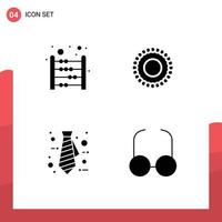 Set of 4 Modern UI Icons Symbols Signs for abacus tie mathematics mala read Editable Vector Design Elements