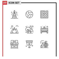 Group of 9 Modern Outlines Set for board tree game jungle sun Editable Vector Design Elements