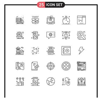 Pack of 25 Modern Lines Signs and Symbols for Web Print Media such as seo bookmark computer thanksgiving apple Editable Vector Design Elements
