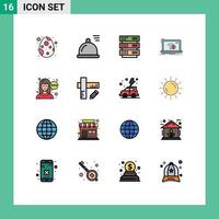 Universal Icon Symbols Group of 16 Modern Flat Color Filled Lines of communication internet rack lost error Editable Creative Vector Design Elements