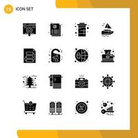 User Interface Pack of 16 Basic Solid Glyphs of document transport coke ship water Editable Vector Design Elements