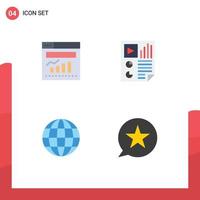 Universal Icon Symbols Group of 4 Modern Flat Icons of chart earth web page world Editable Vector Design Elements