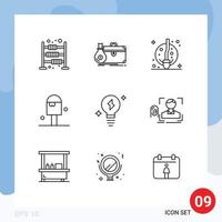 Pictogram Set of 9 Simple Outlines of bulb ice cream portfolio ice witch Editable Vector Design Elements