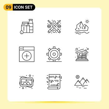Pictogram Set of 9 Simple Outlines of app new ecology window melting Editable Vector Design Elements