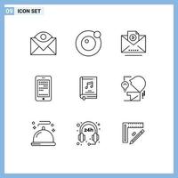 9 Thematic Vector Outlines and Editable Symbols of multimedia album email coding education Editable Vector Design Elements
