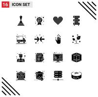 16 Universal Solid Glyphs Set for Web and Mobile Applications delivery truck server love hosting data Editable Vector Design Elements