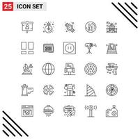 Mobile Interface Line Set of 25 Pictograms of building kneef light service watch Editable Vector Design Elements