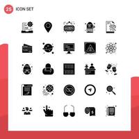 Set of 25 Modern UI Icons Symbols Signs for technology file pin tag barcode Editable Vector Design Elements