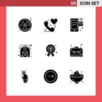 Pack of 9 Modern Solid Glyphs Signs and Symbols for Web Print Media such as madel farm card barn wifi Editable Vector Design Elements