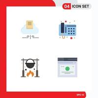 Modern Set of 4 Flat Icons Pictograph of cloud picnic notebook telephone cooking Editable Vector Design Elements