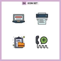 4 Universal Filledline Flat Colors Set for Web and Mobile Applications laptop clipboard education printing file Editable Vector Design Elements