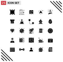 Group of 25 Modern Solid Glyphs Set for eight direction book up arrow Editable Vector Design Elements