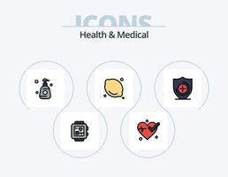 paquete de iconos llenos de línea médica y de salud 5 diseño de iconos. medicamento. ambulancia. botella. latido del corazón. médico vector