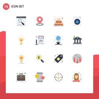 Set of 16 Modern UI Icons Symbols Signs for trophy file location document candle Editable Pack of Creative Vector Design Elements