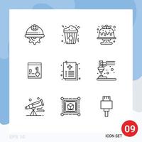 Set of 9 Vector Outlines on Grid for key locker food safe food Editable Vector Design Elements