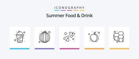 paquete de iconos de la línea 5 de comida y bebida de verano que incluye nachos. papas fritas. uvas. camarón. gamba. diseño de iconos creativos vector