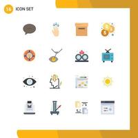 Group of 16 Modern Flat Colors Set for idea chat archive pie investment Editable Pack of Creative Vector Design Elements