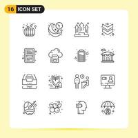 Universal Icon Symbols Group of 16 Modern Outlines of book chevron time arrow people Editable Vector Design Elements