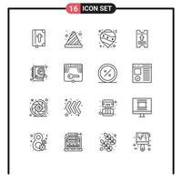 User Interface Pack of 16 Basic Outlines of case study hotel balls pass tree Editable Vector Design Elements