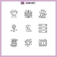 Group of 9 Modern Outlines Set for magic tricks media search information Editable Vector Design Elements