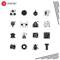 User Interface Pack of 16 Basic Solid Glyphs of light bulb idea bottle reception glasses Editable Vector Design Elements