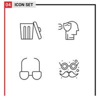 4 Universal Line Signs Symbols of ecology read trash security glasses Editable Vector Design Elements