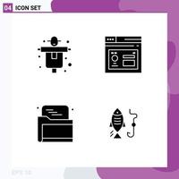 Set of 4 Commercial Solid Glyphs pack for agriculture web scarecrow internet data Editable Vector Design Elements