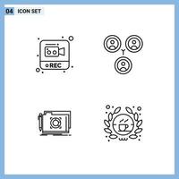 4 Thematic Vector Filledline Flat Colors and Editable Symbols of photography target video social barista Editable Vector Design Elements