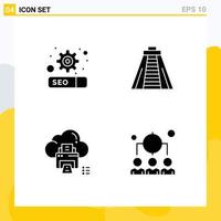 Pack of 4 creative Solid Glyphs of gear printer chichen itza cloud business Editable Vector Design Elements