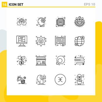 Outline Pack of 16 Universal Symbols of management group solution allocation smart Editable Vector Design Elements