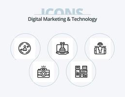 marketing digital y línea de tecnología icon pack 5 diseño de iconos. bloqueador máquina. pagado. imprimir. impresora vector