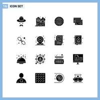 User Interface Pack of 16 Basic Solid Glyphs of cards banking globe creditcard global Editable Vector Design Elements